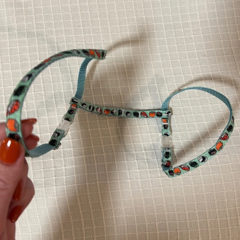 Blue with sushi deign cat or dog Harness and Leash Set